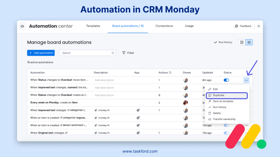 automation in monday crm
