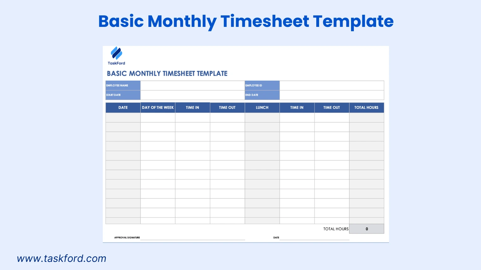Basic Monthly Timesheet Template