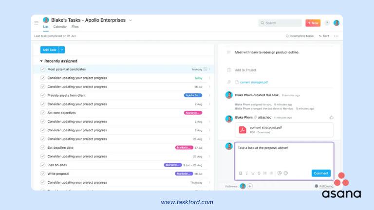 Asana task comments