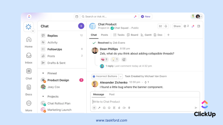 ClickUp Real-time Chat Feature