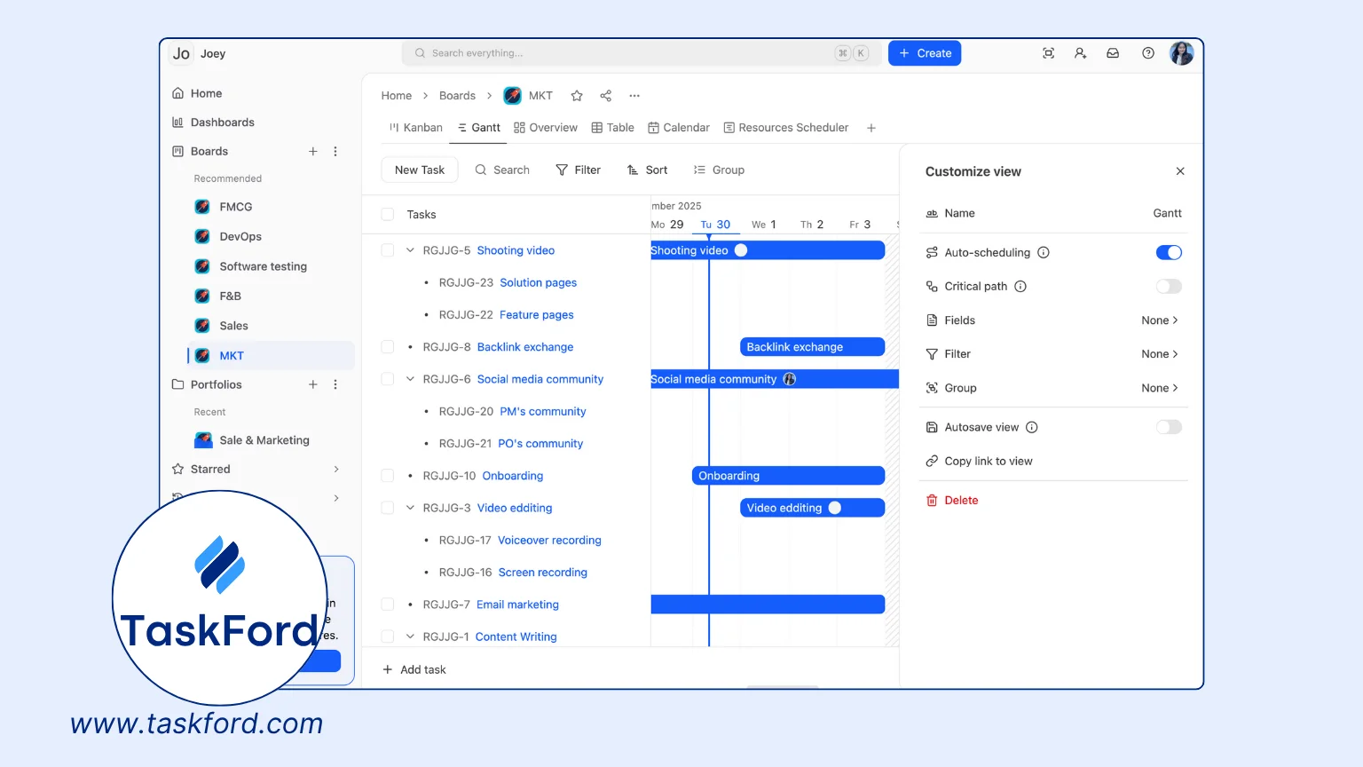 Create a Gantt Chart Using TaskFord