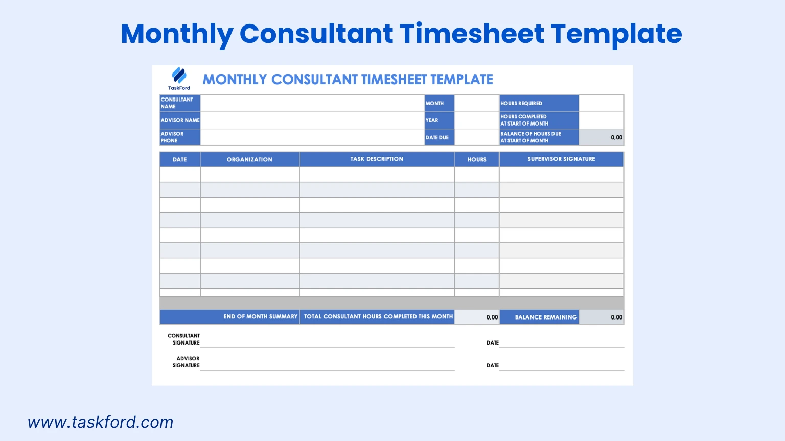 Monthly Consultant Timesheet Template