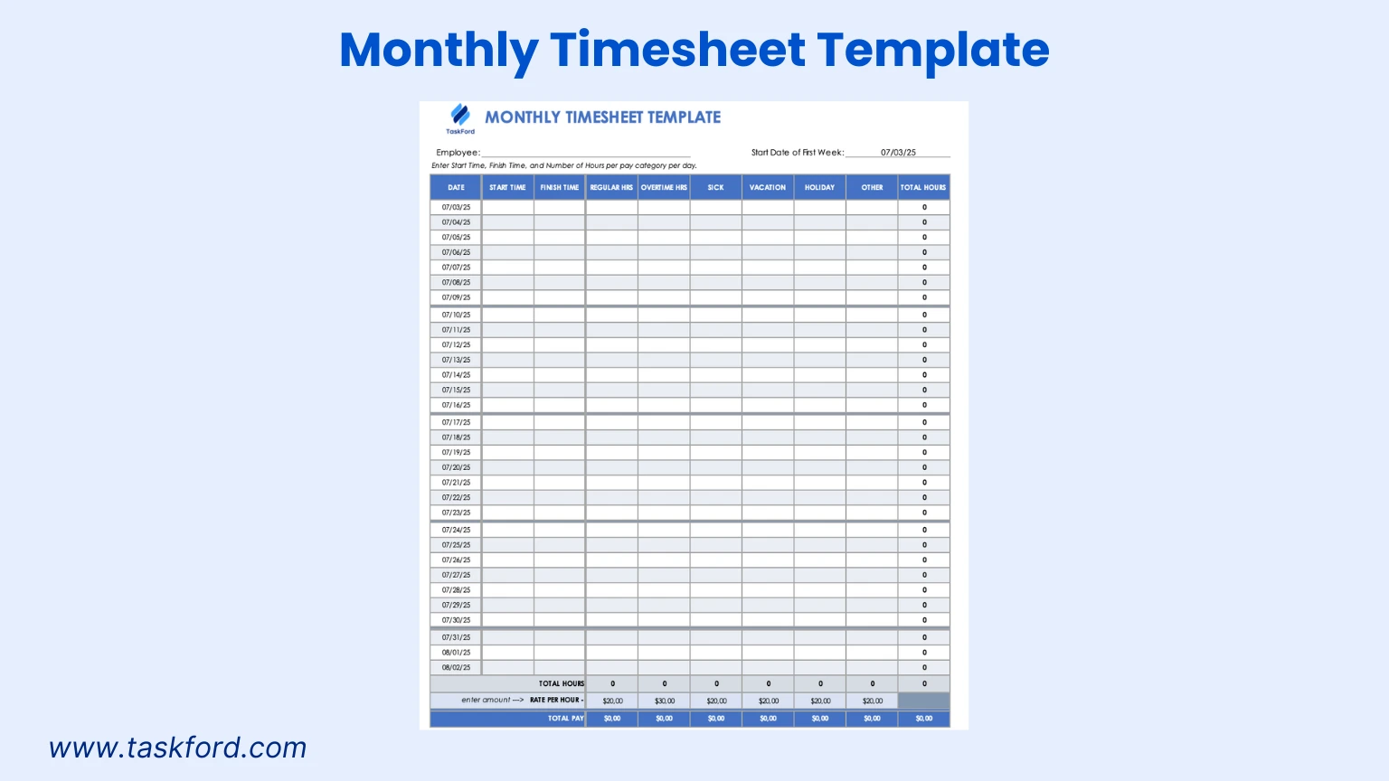 Monthly Timesheet Template