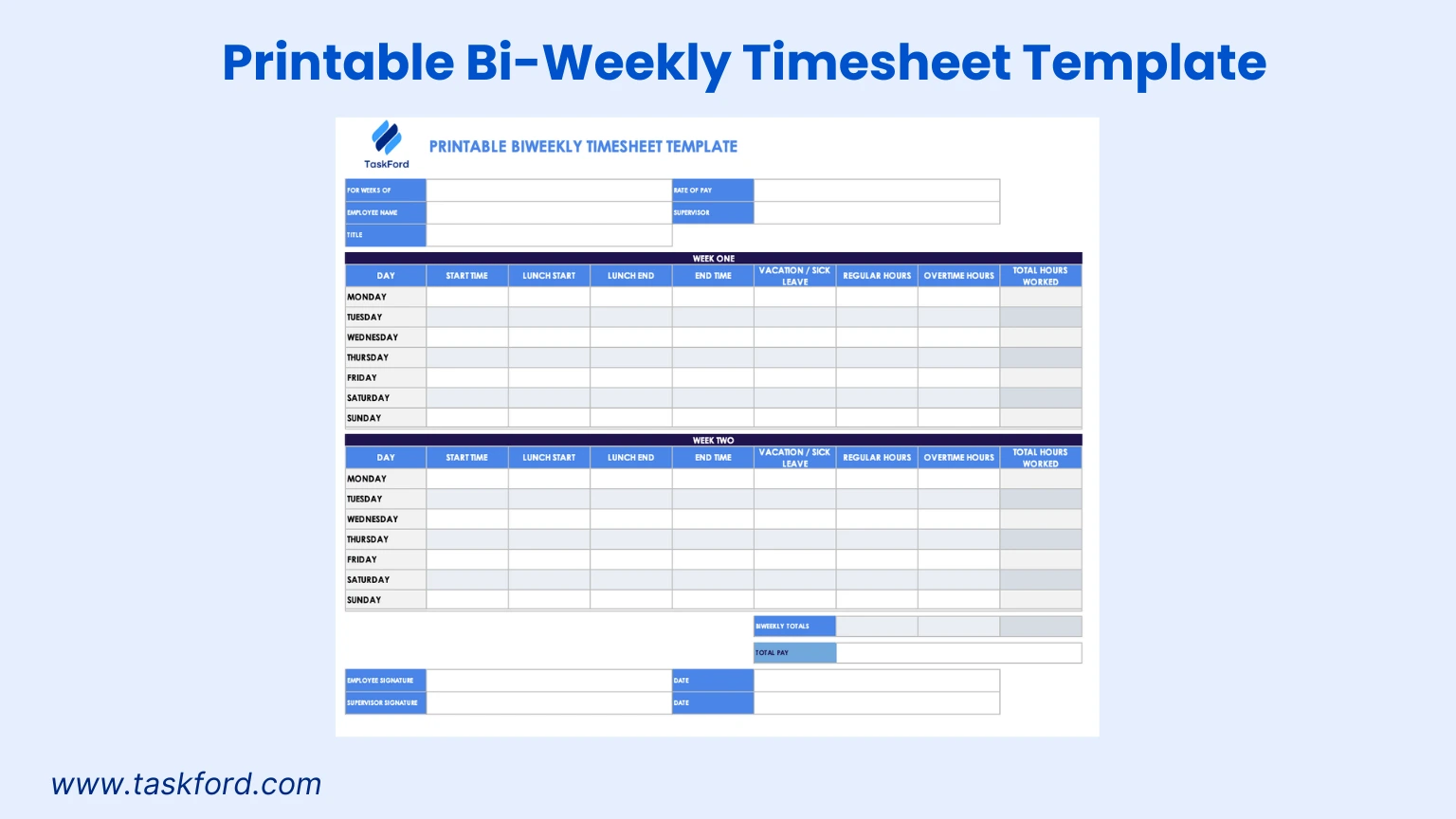 Bi-Weekly Timesheet Template
