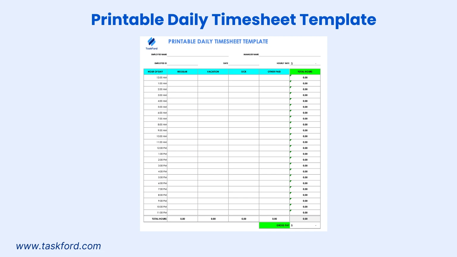 Simple Daily Timesheet Template