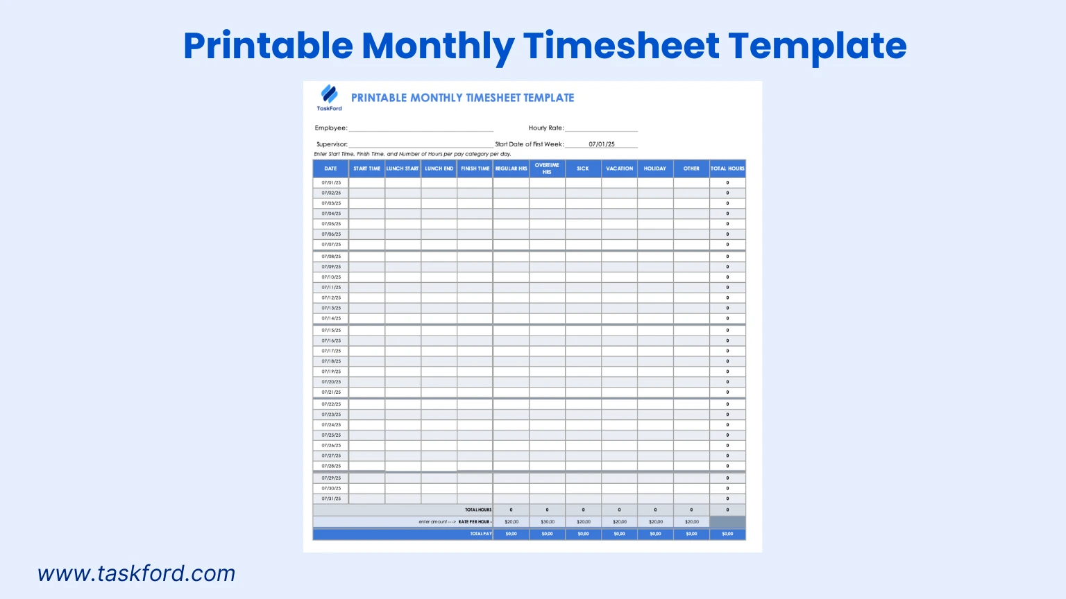 Monthly Timesheet Template