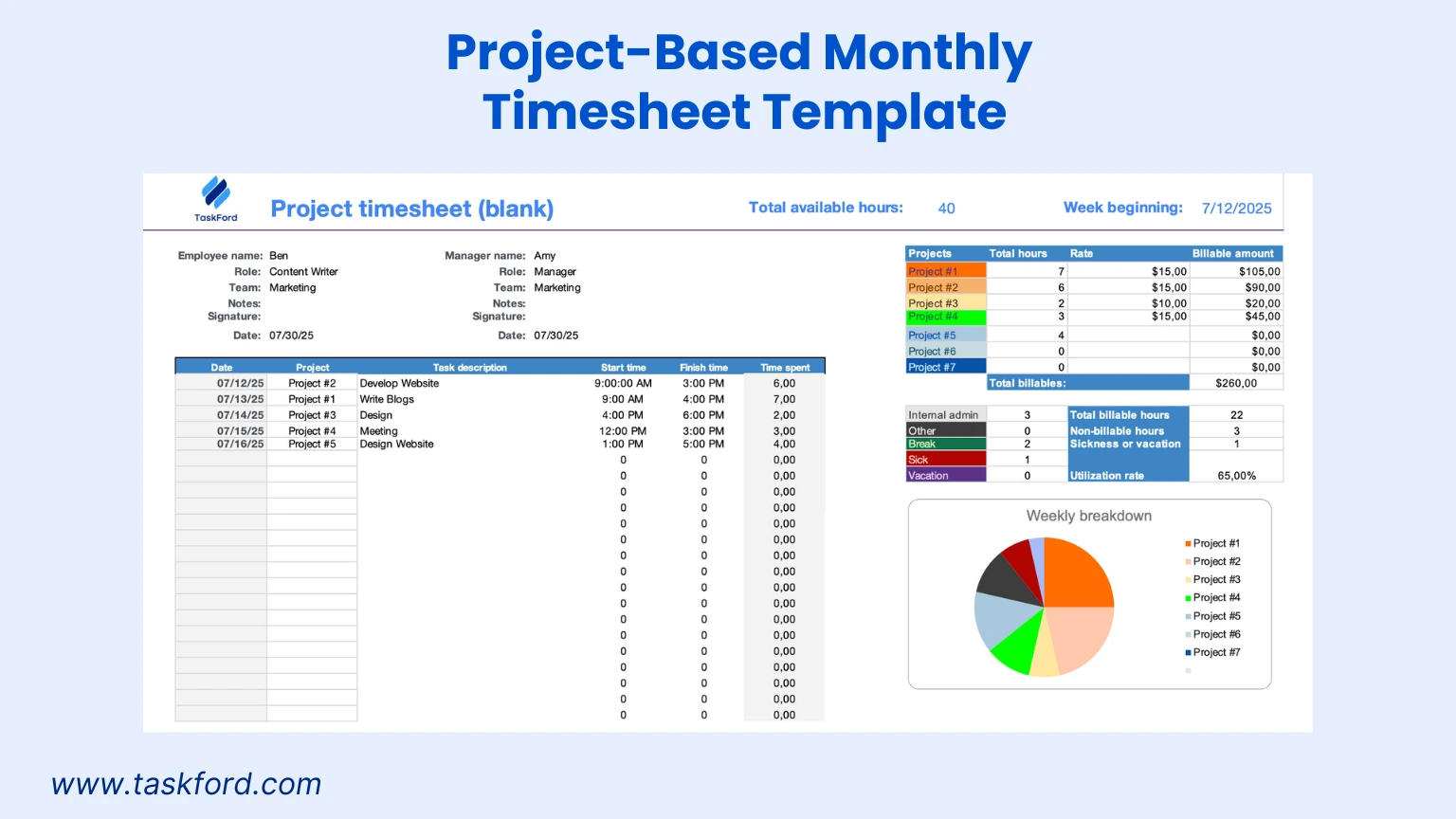 Project-Based Monthly Timesheet Template