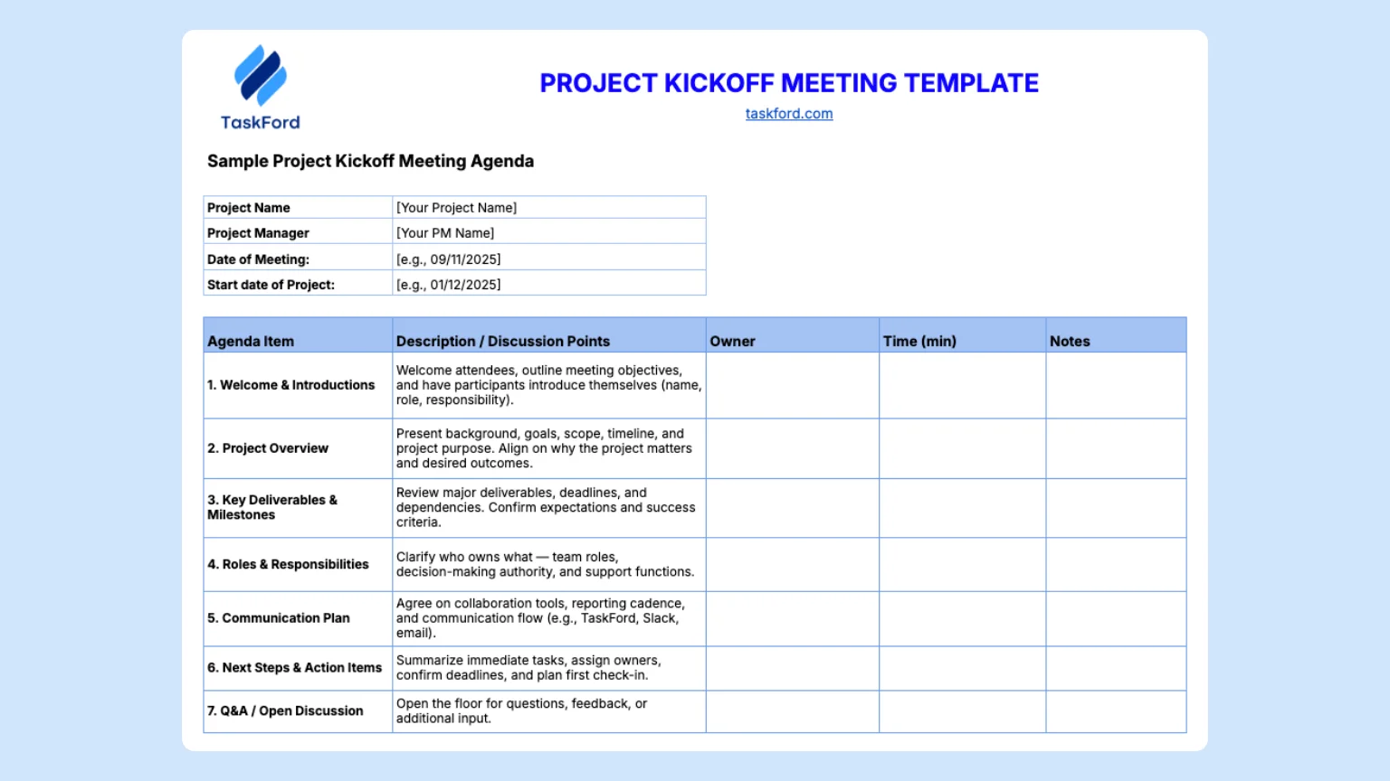 Download your free Project Kickoff Meeting Template