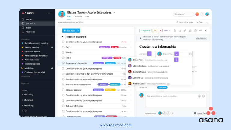 Task creation in Asana task management