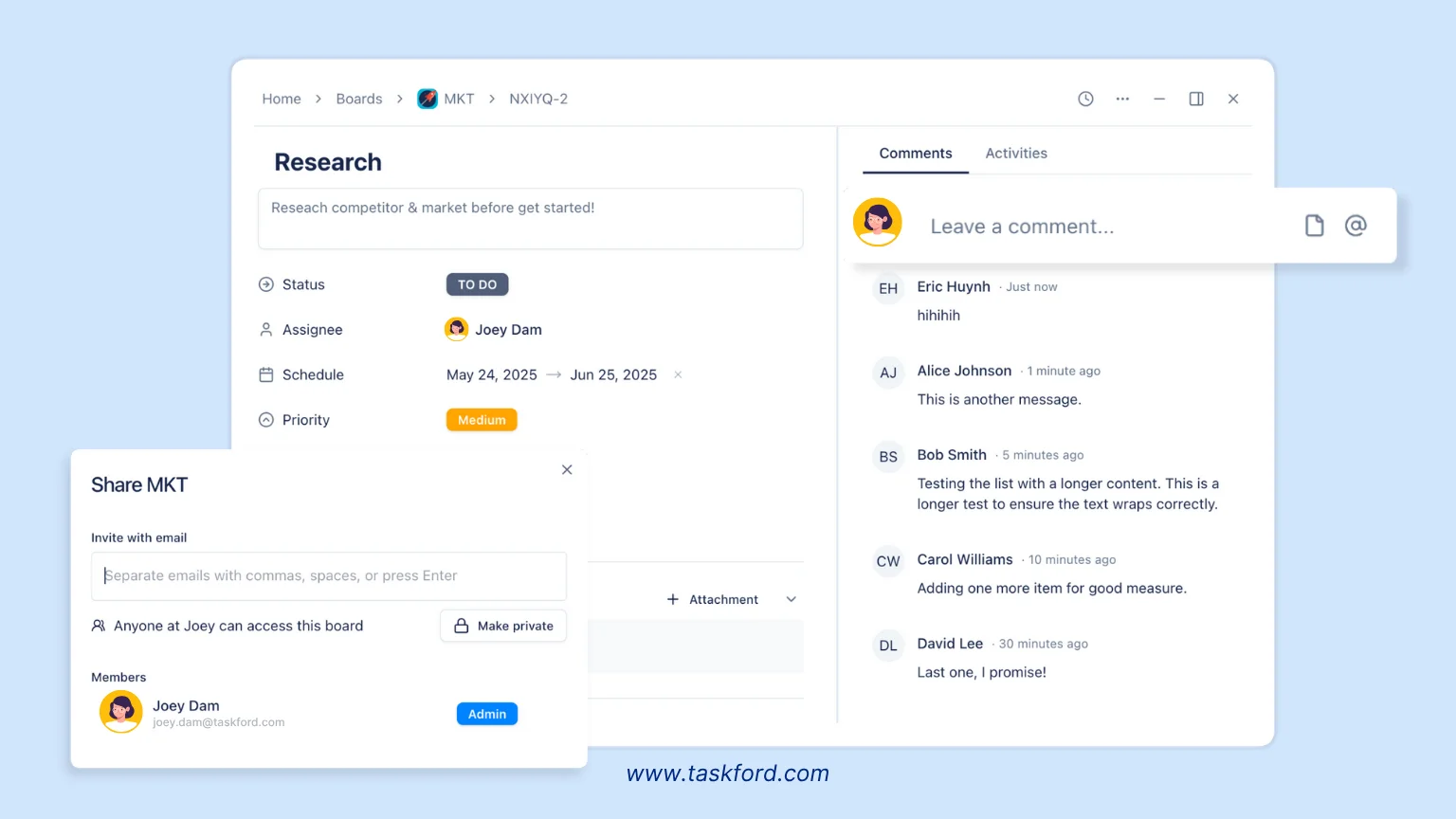taskford as a communication channel