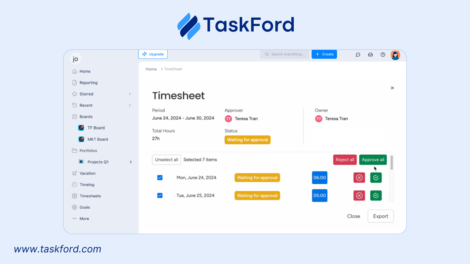 TaskFord's timesheet for multiple employees